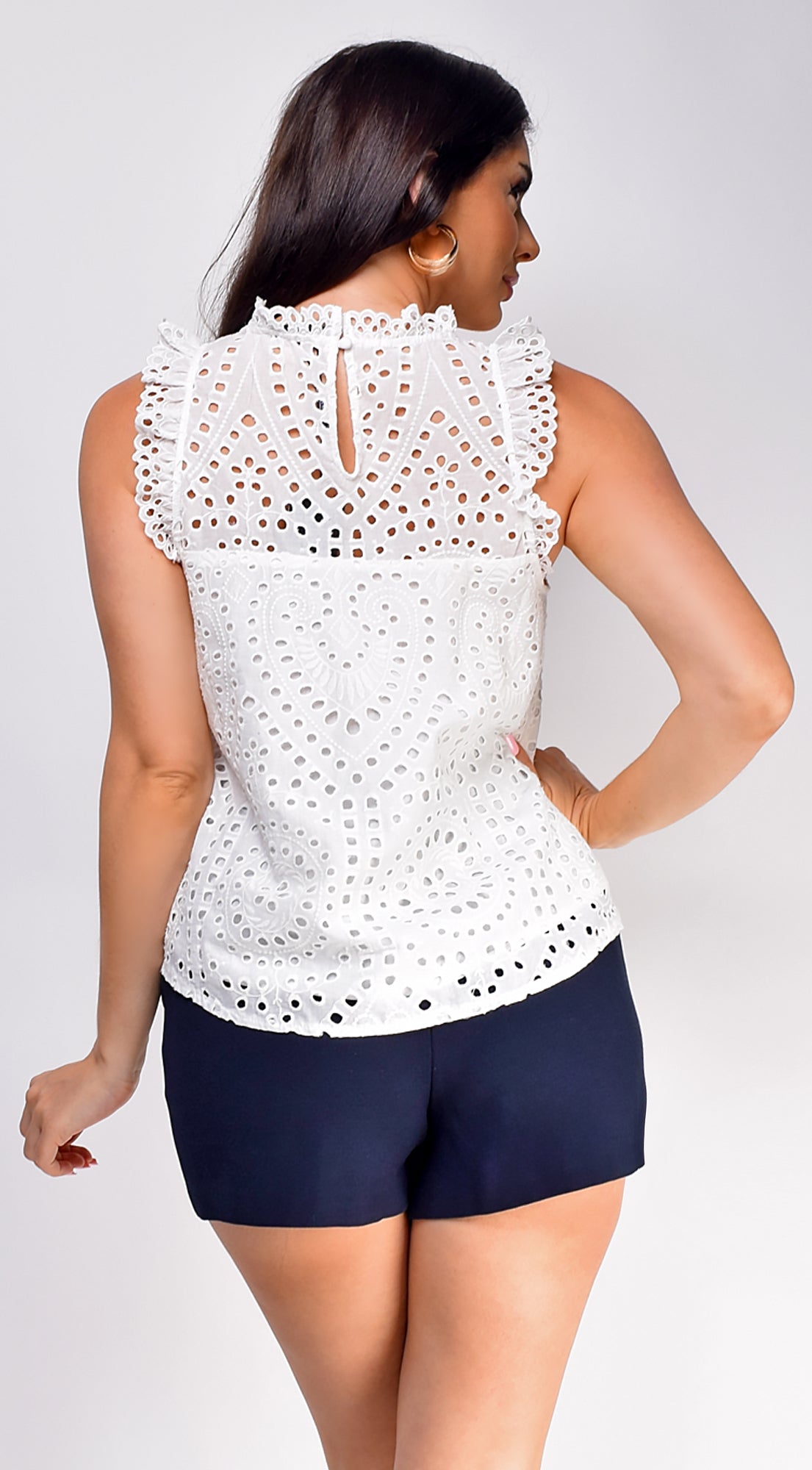 Senna Sleeveless Eyelet Lace Top - White