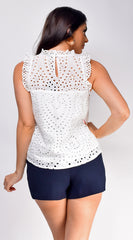 Senna Sleeveless Eyelet Lace Top - White