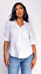 Rasha Linen Button Down Classic Shirt - White