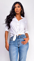 Rasha Linen Button Down Classic Shirt - White