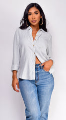 Nawal Pinstripe Button Down Shirt - Blue