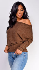 Harmony Off Shoulder Sweater Top - Brown