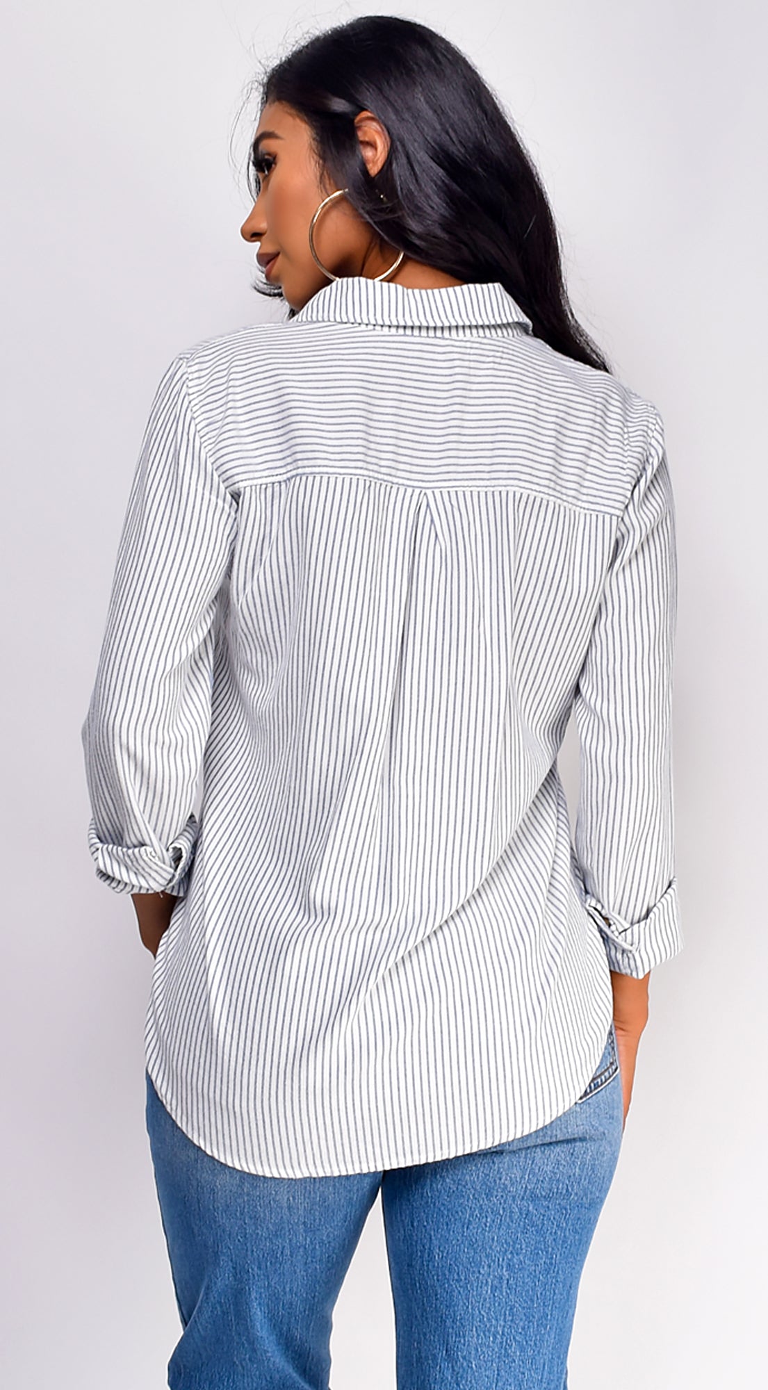 Nawal Pinstripe Button Down Shirt - Blue