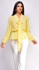 Elle Swiss Dot Front Tie Blouse Top - Yellow