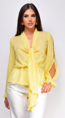 Elle Swiss Dot Front Tie Blouse Top - Yellow