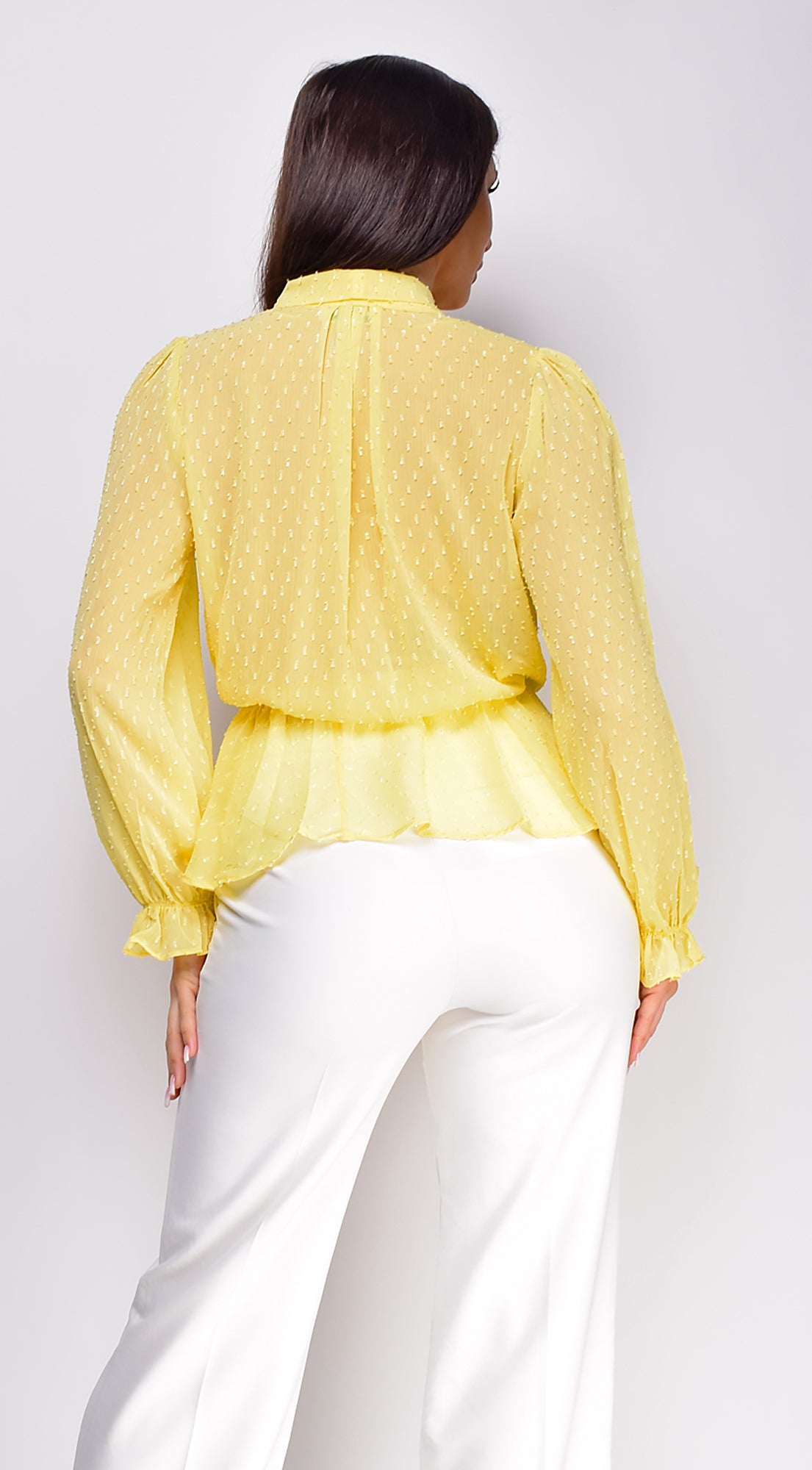 Elle Swiss Dot Front Tie Blouse Top - Yellow