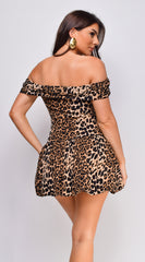 Mayana Leopard Print Off Shoulder Mini Dress - Brown