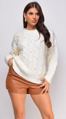 Leli Pearl Cable Detail Sweater Top - Cream