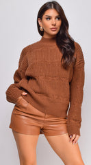 Athene Mock Neck Sweater Top - Brown