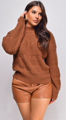 Athene Mock Neck Sweater Top - Brown