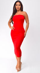 Avalon Ribbed Tube Midi Dress - Red