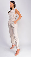 Cyril Button Down Pocket Jumpsuit - Beige