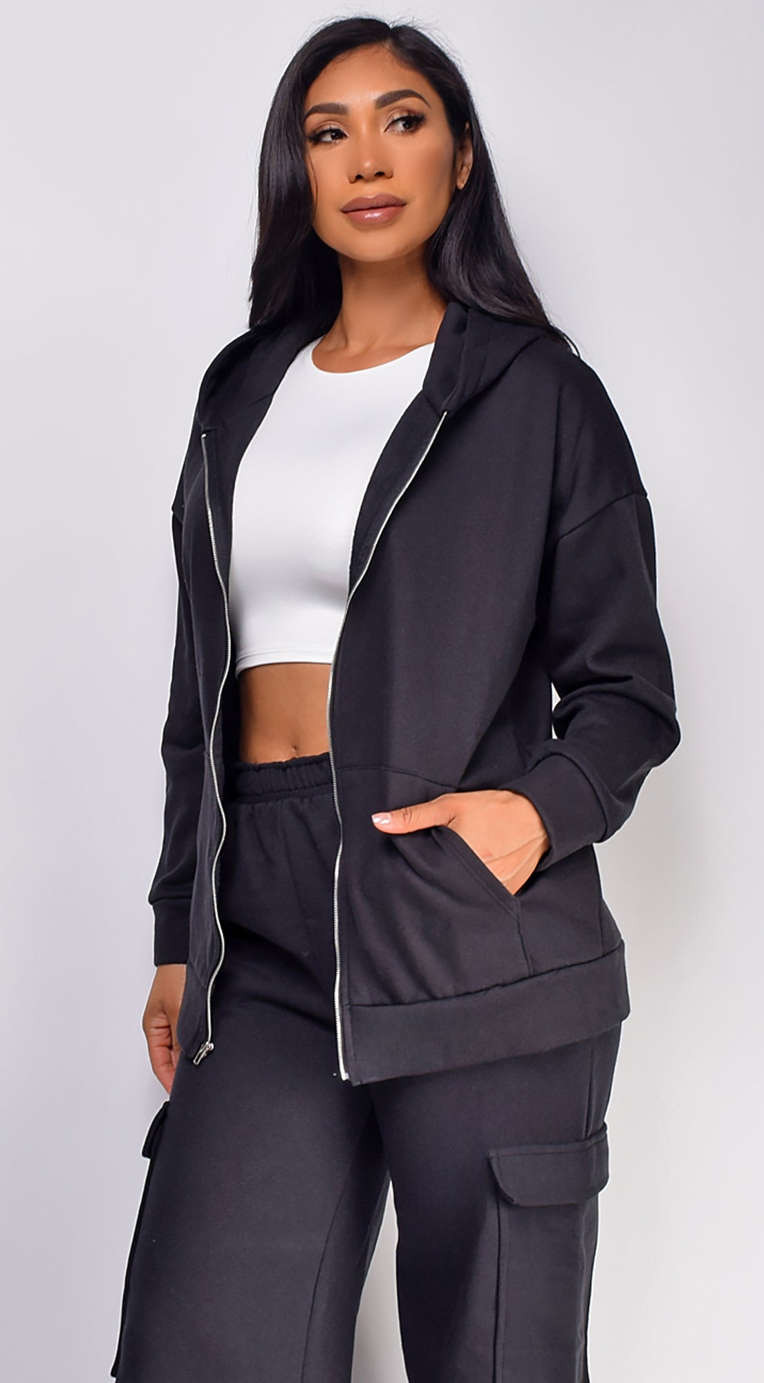 Everywhere Zip Up Oversized Hoodie - Black