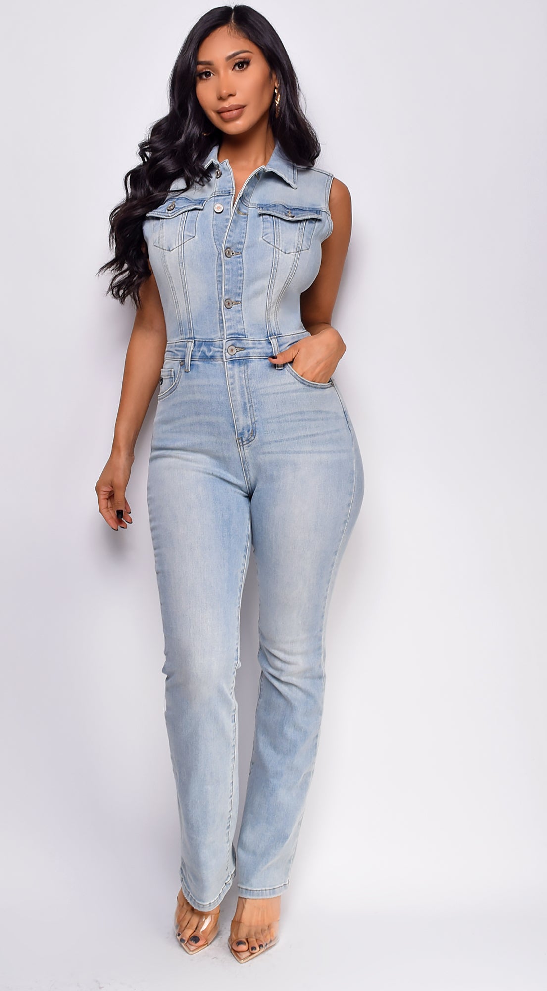 Nyssa Sleeveless Denim Jumpsuit - Blue