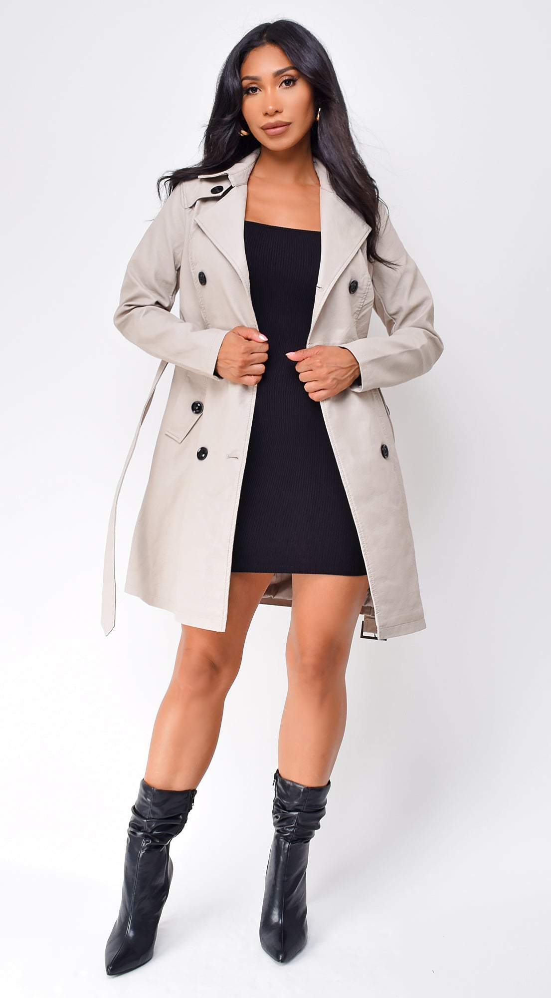 Finland Faux Leather Trench Coat - Cream