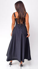 Noura Bustier Lace Up Midi Dress - Black