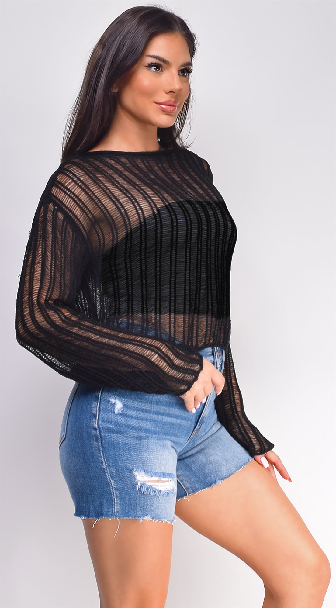 Nadi Sheer Knit Top - Black