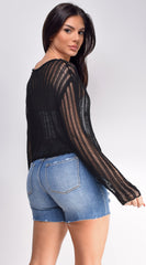 Nadi Sheer Knit Top - Black