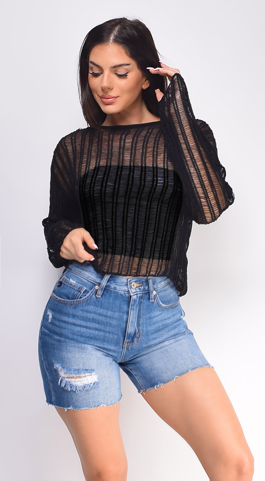 Nadi Sheer Knit Top - Black