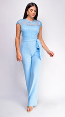 Lorissa Lace Detail Cap Sleeve Jumpsuit - Blue