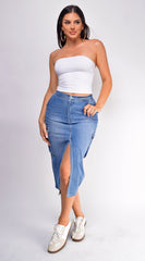 Sydney Denim Cargo Midi Skirt - Blue