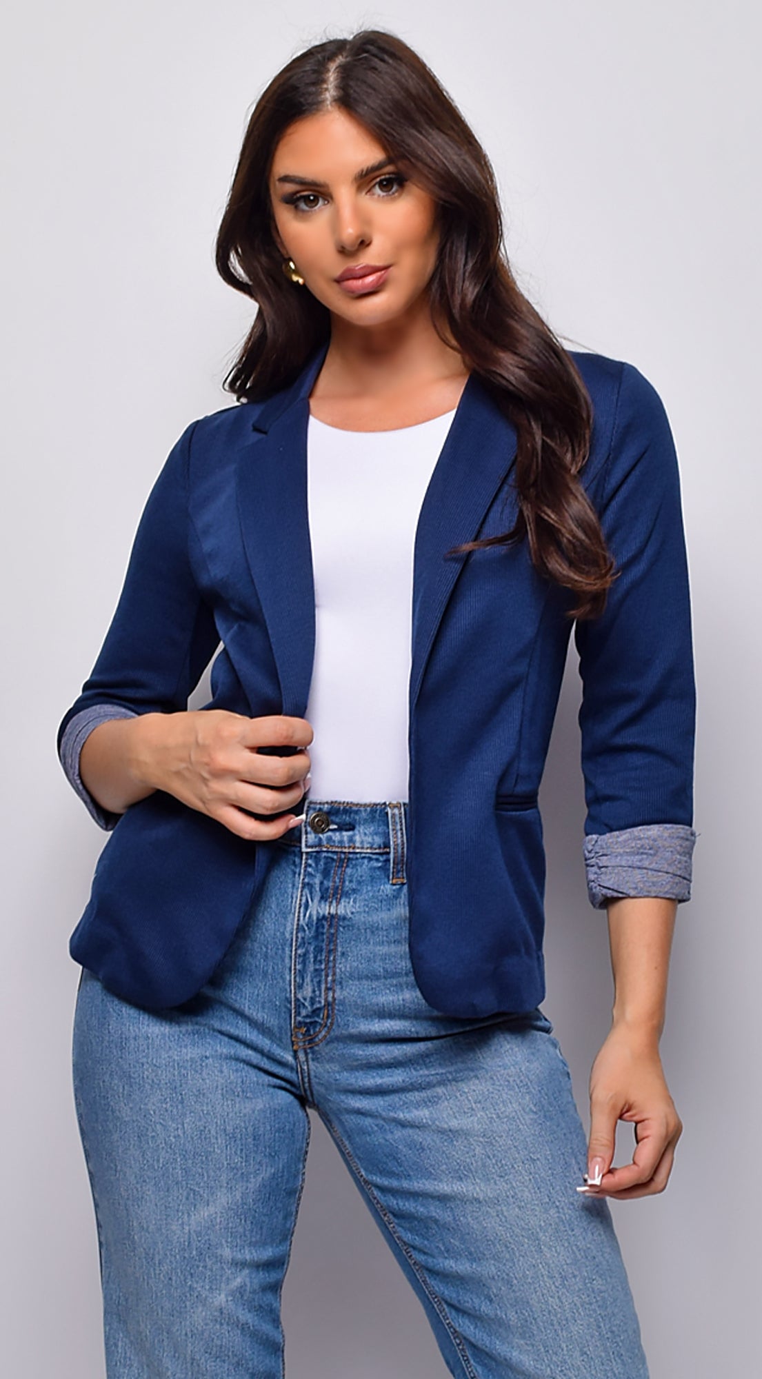 Lovisa Shirred Sleeve Blazer Jacket - Blue