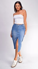 Sydney Denim Cargo Midi Skirt - Blue