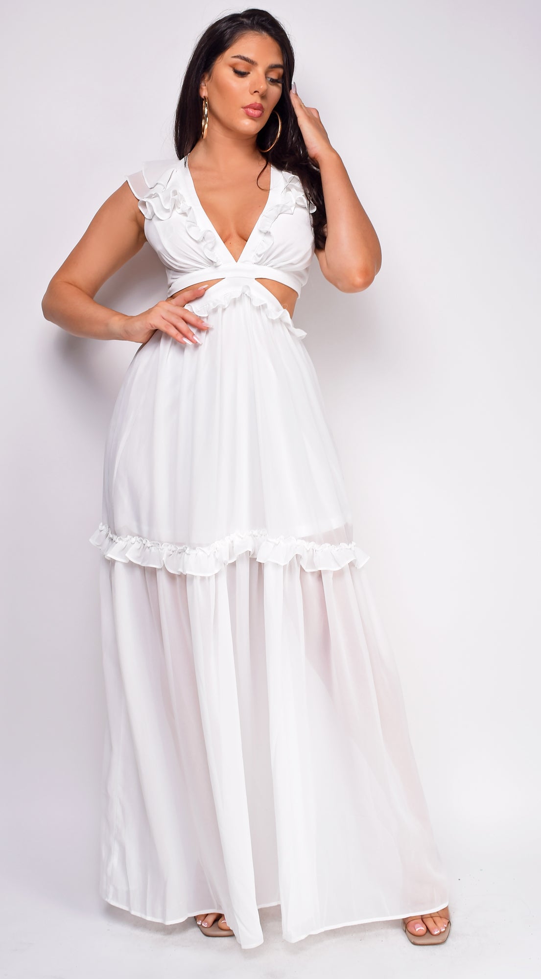 Behati White Ruffle Maxi Dress