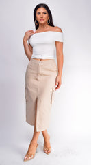 Sydney Denim Cargo Midi Skirt - Beige