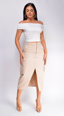 Sydney Denim Cargo Midi Skirt - Beige