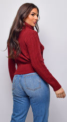 Gisella Cable Knit Turtle Neck Sweater Top - Burgundy