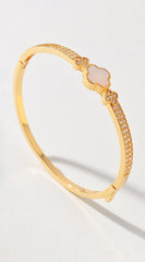 Imy Gold Plated Pearl Cubic Zirconia Clover Bangle Bracelet - Gold