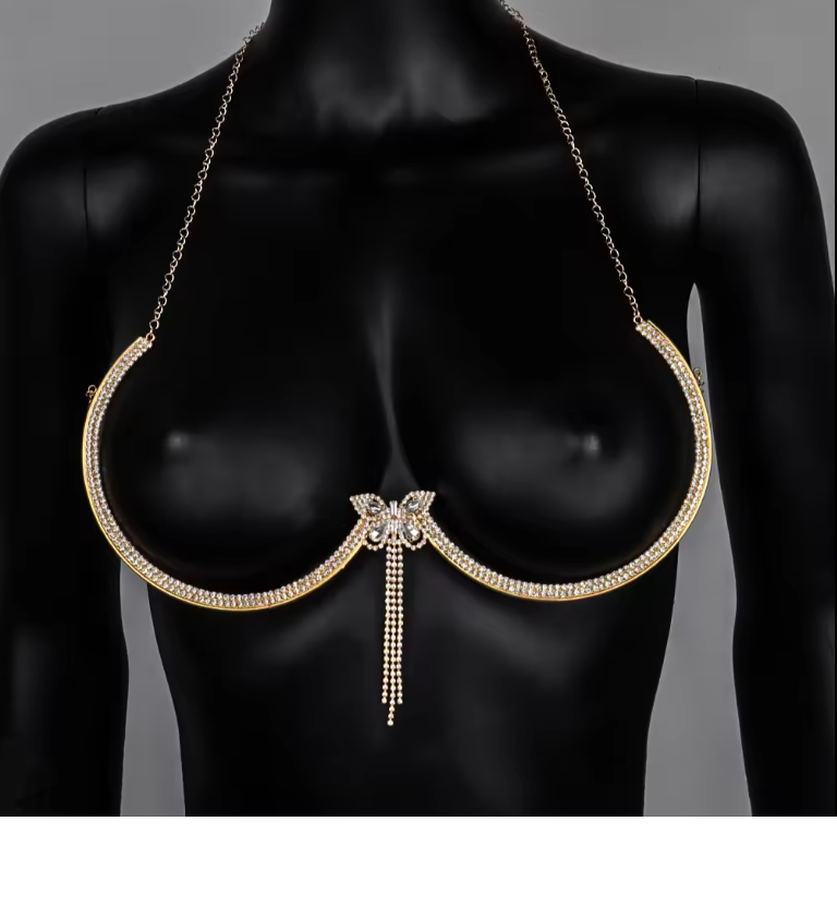 Celestia Butterfly Crystal Bra Chain - Gold