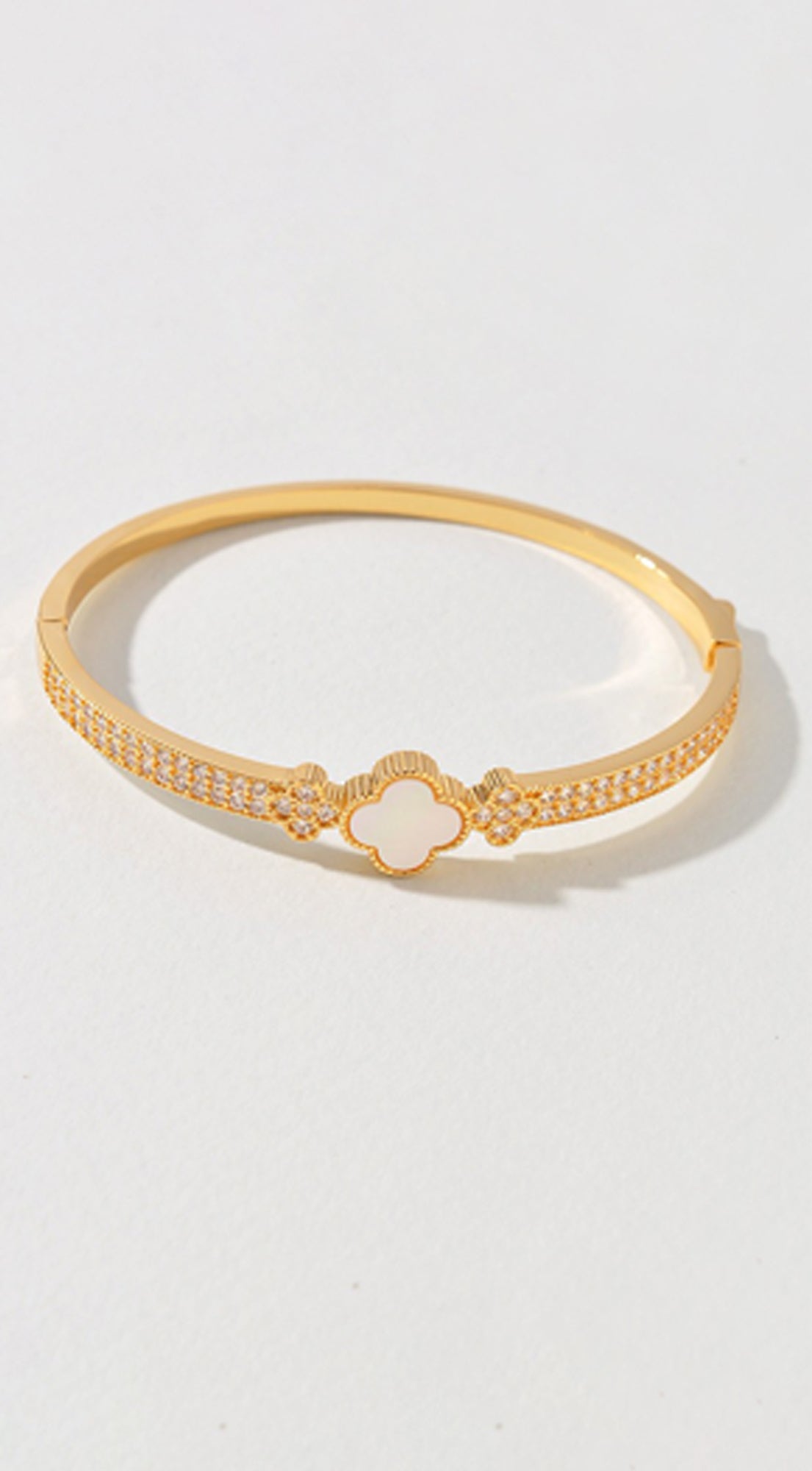 Imy Gold Plated Pearl Cubic Zirconia Clover Bangle Bracelet - Gold