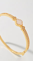 Imy Gold Plated Pearl Cubic Zirconia Clover Bangle Bracelet - Gold