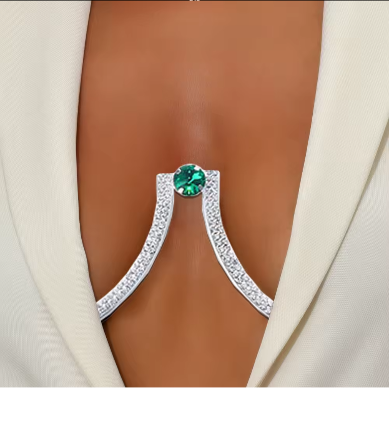 Luminous Green Crystal Bra Chain - Silver