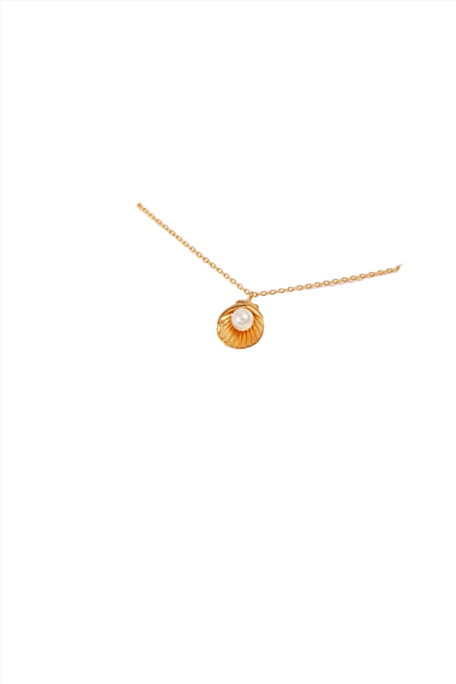 Gold Dipped Clam & Pearl Pendant Necklace - Gold