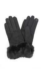 Faux Fur Suede Smart Touch Gloves - Black