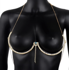 Temptation Rhinestone Bra Chain - Gold