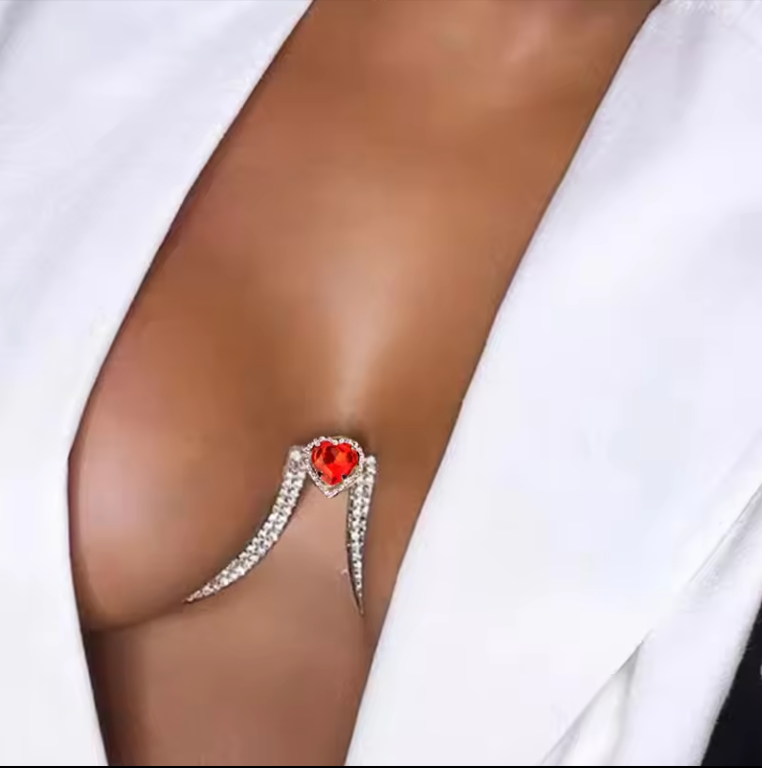 Zenith Red Heart Crystal Bra Chain - Silver