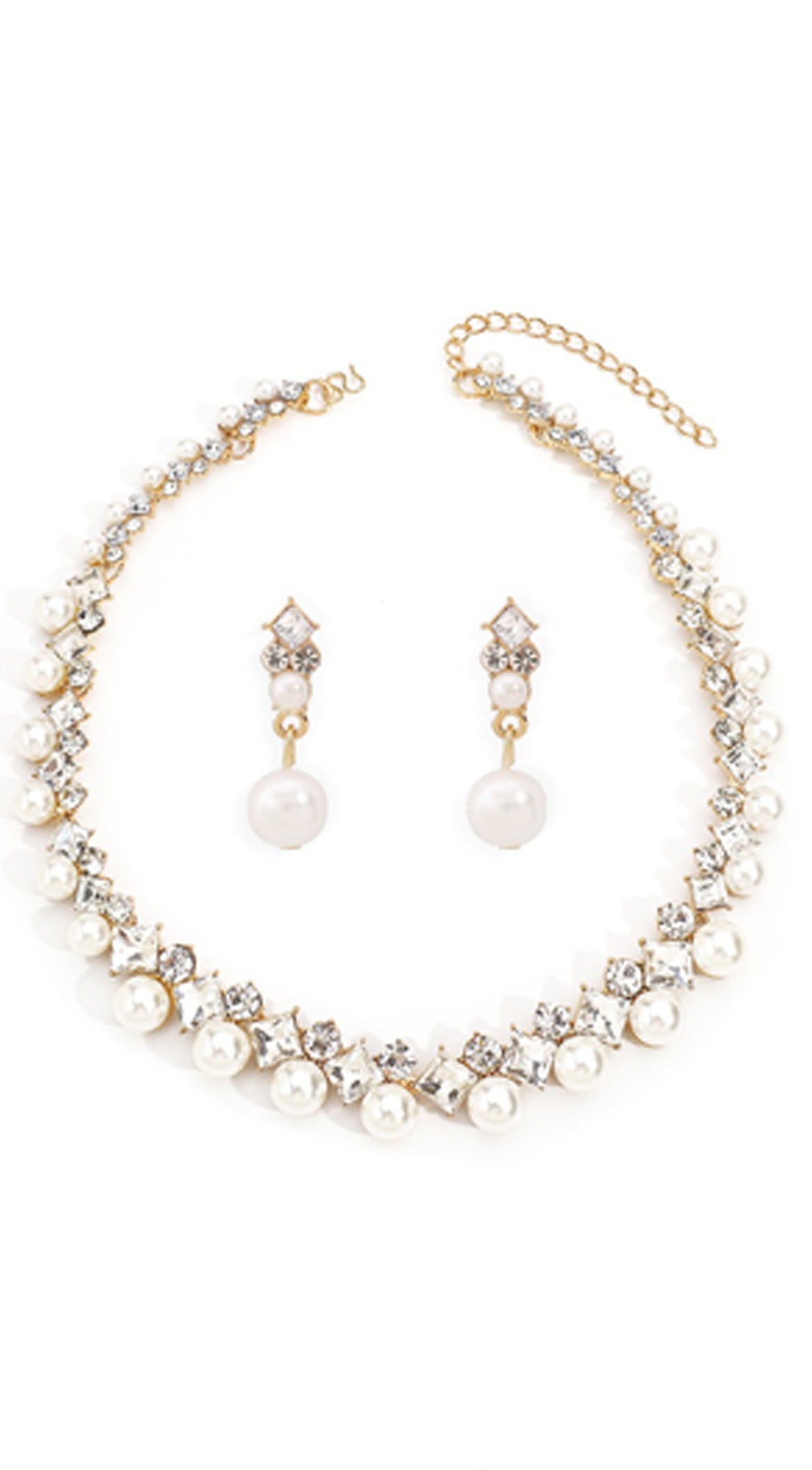 Ethereal Glow Lux Crystal Pearl Necklace Earring Set - Gold