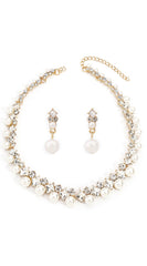 Ethereal Glow Lux Crystal Pearl Necklace Earring Set - Gold