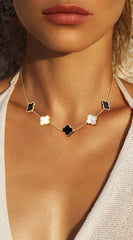 Eternal Gold Dipped Clover Necklace - White-Black