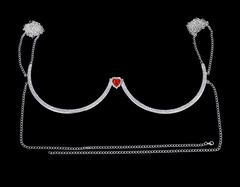 Zenith Red Heart Crystal Bra Chain - Silver