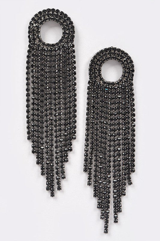 Fine Shine Black Rhinestone Fringe Earrings