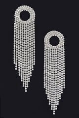 Fine Shine Silver Rhinestone Fringe Earrings