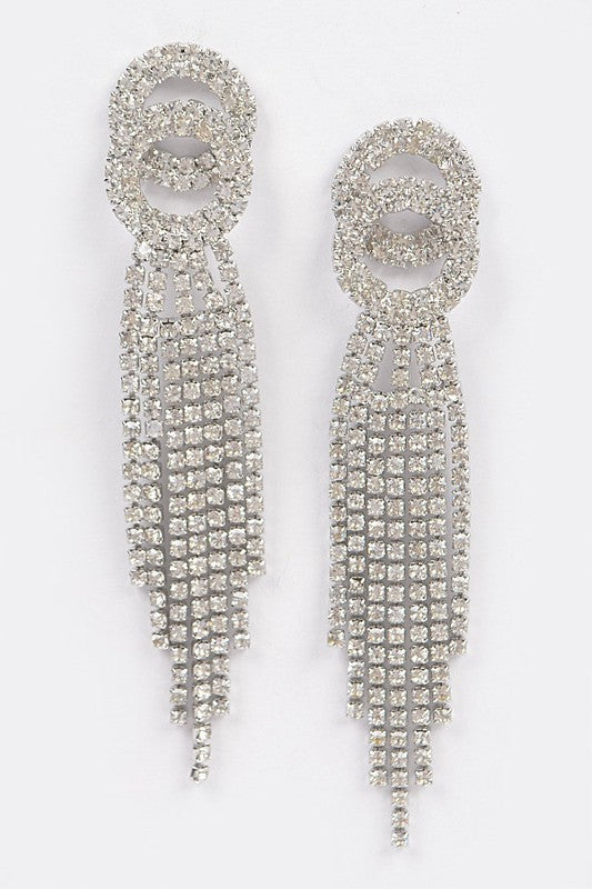 Outshining Rhinestone SilverTassel Drop Earrings