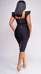 Aviana Black Corset Ruffle Bandage Midi Dress