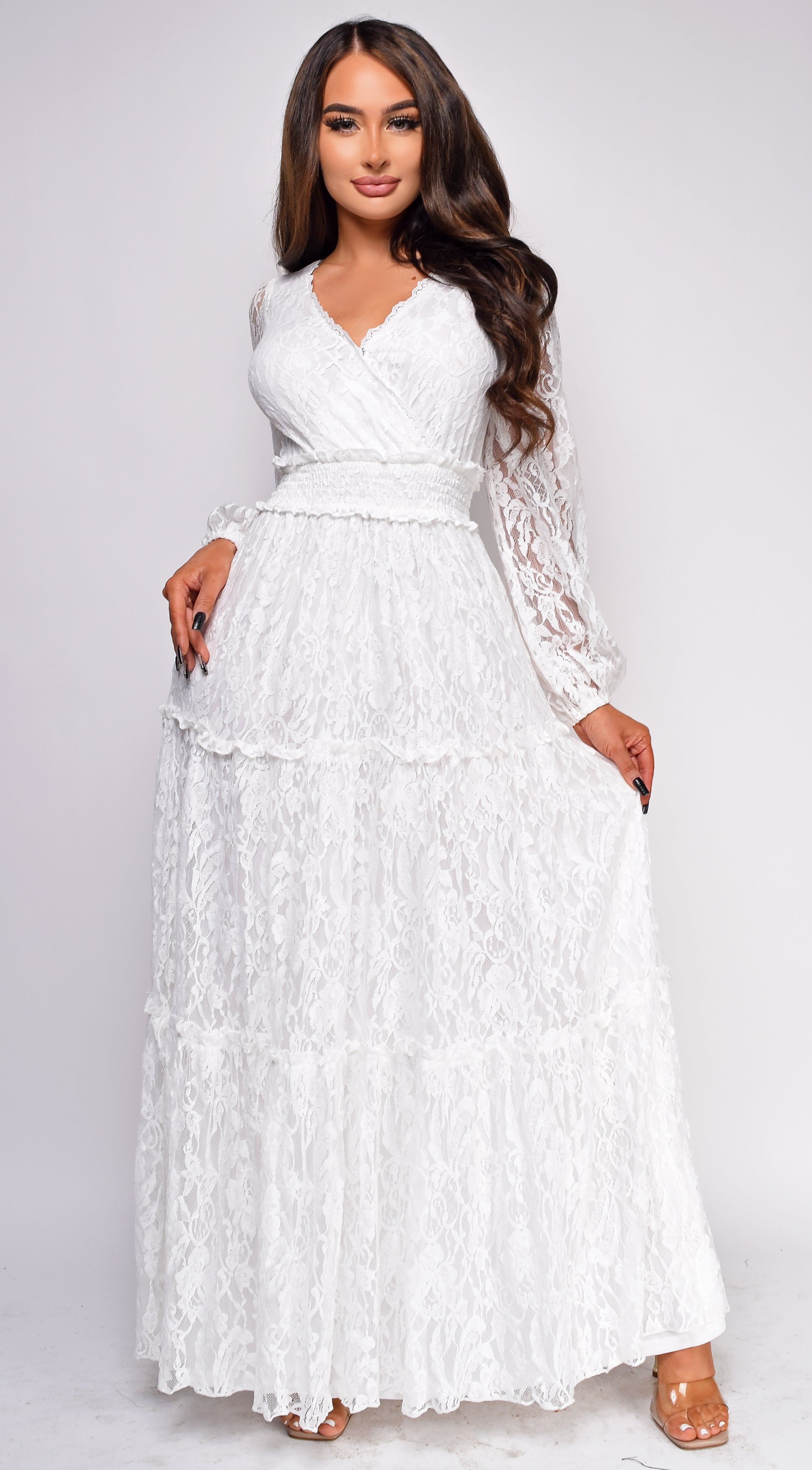 Havana White Surplice Neck Maxi Dress