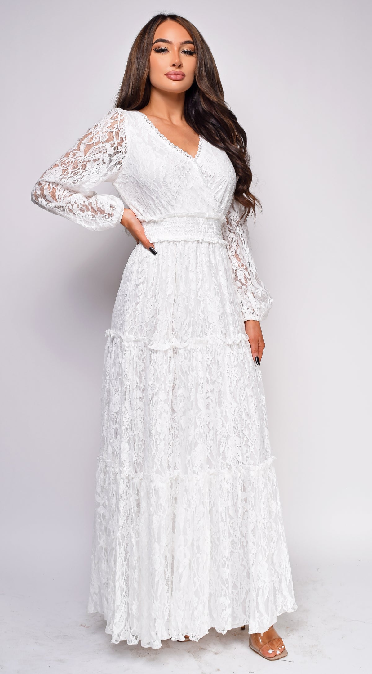 Havana White Surplice Neck Maxi Dress